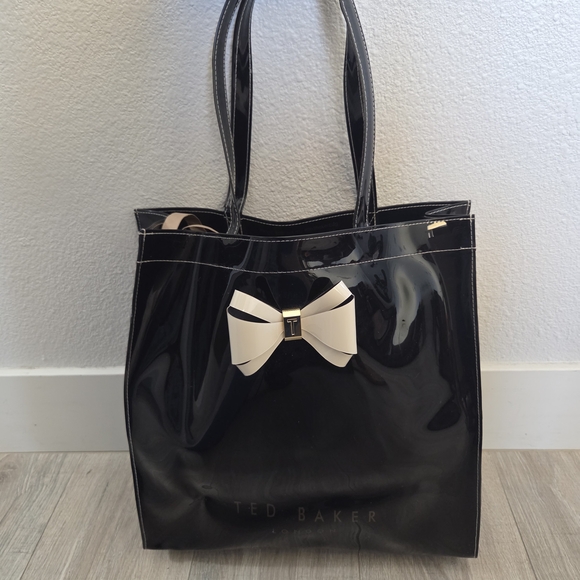 Ted Baker Handbags - Ted Baker Black Patent Tote with Ivory Bow
